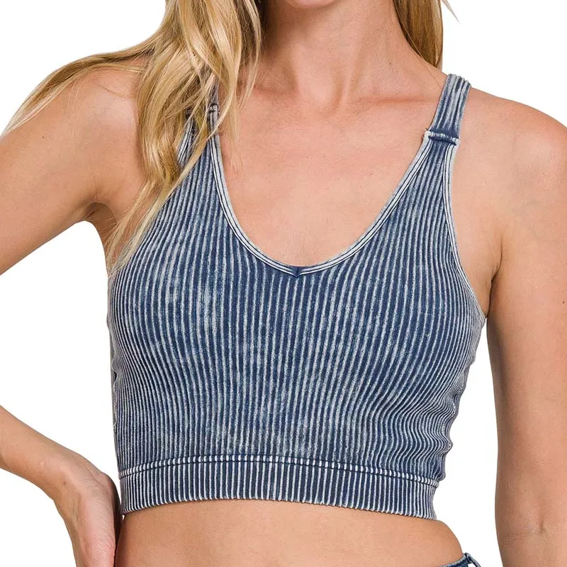 Washed Ribbed Padded Cropped Tank