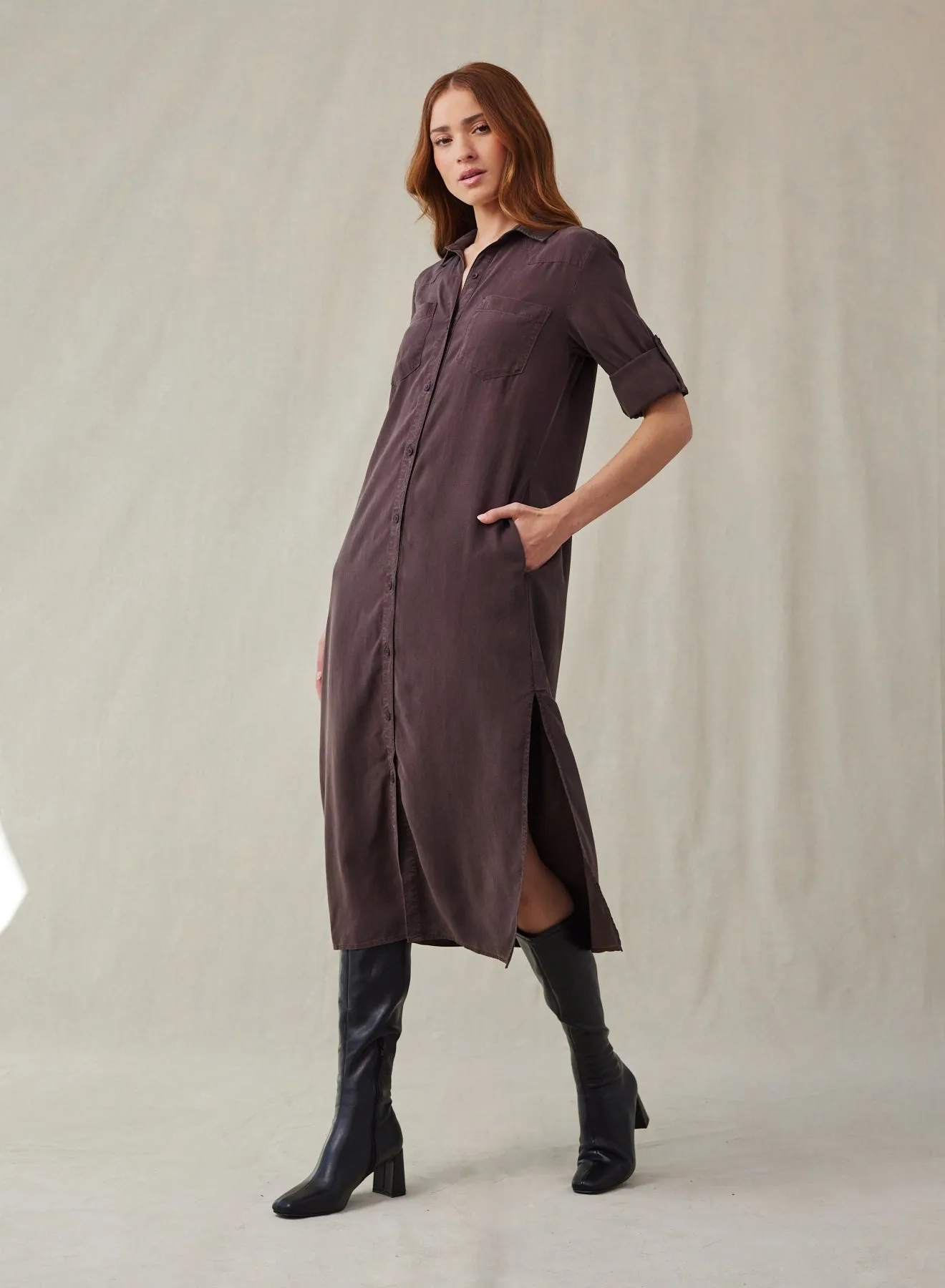 Western Yoke Duster Dress - Chestnut Brown