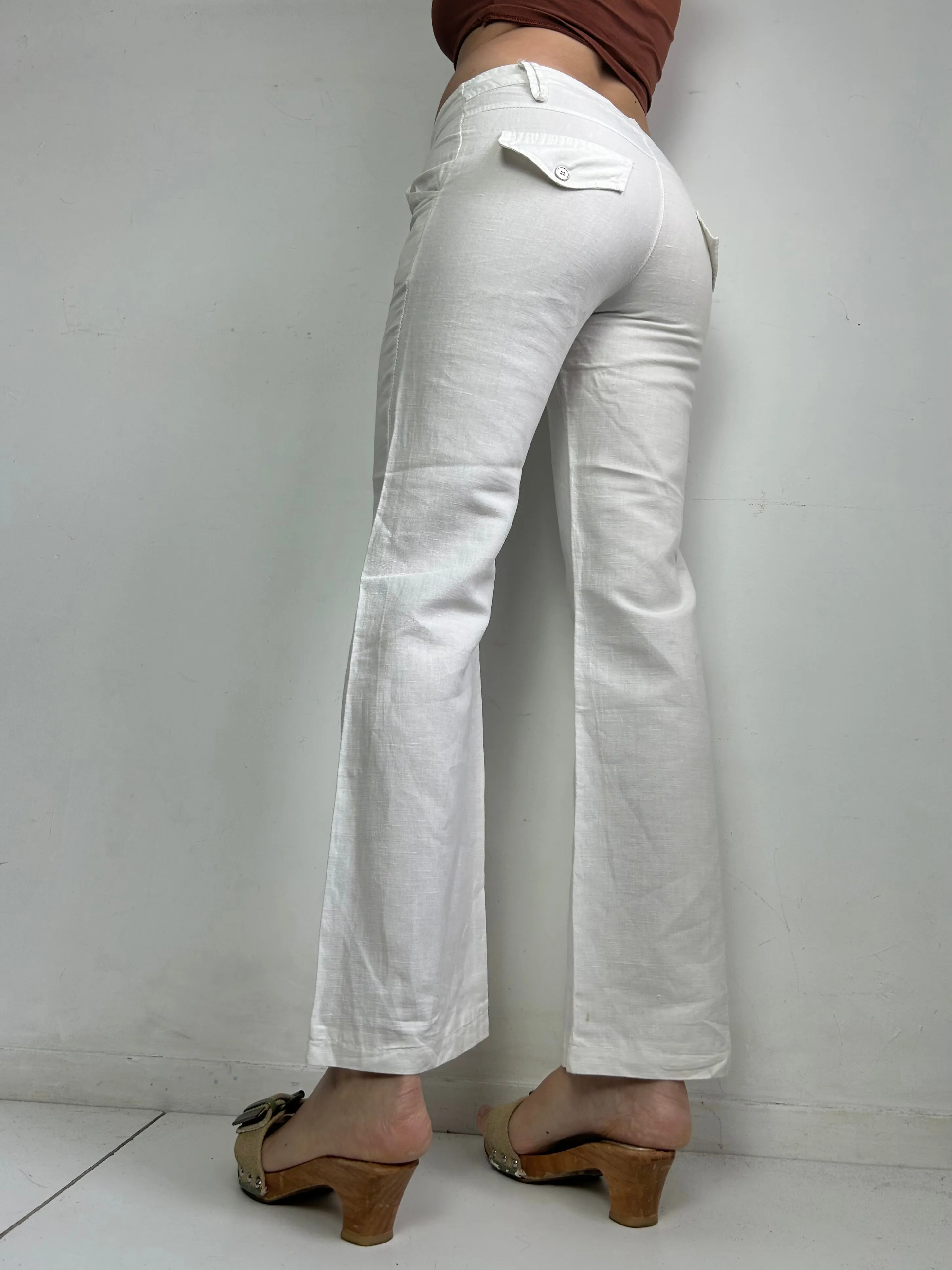 White cream cotton low waist office pants (S/M)