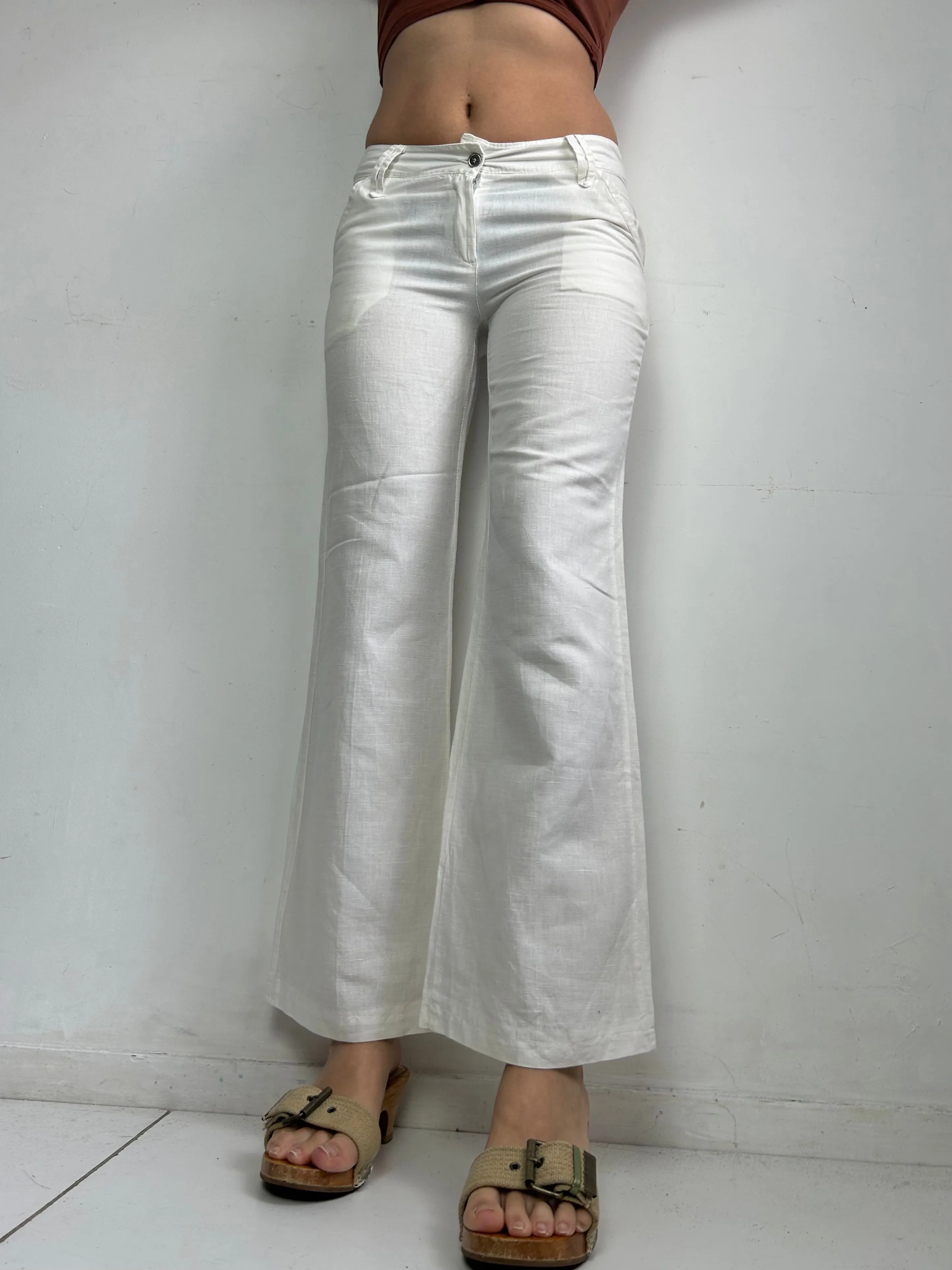 White cream cotton low waist office pants (S/M)