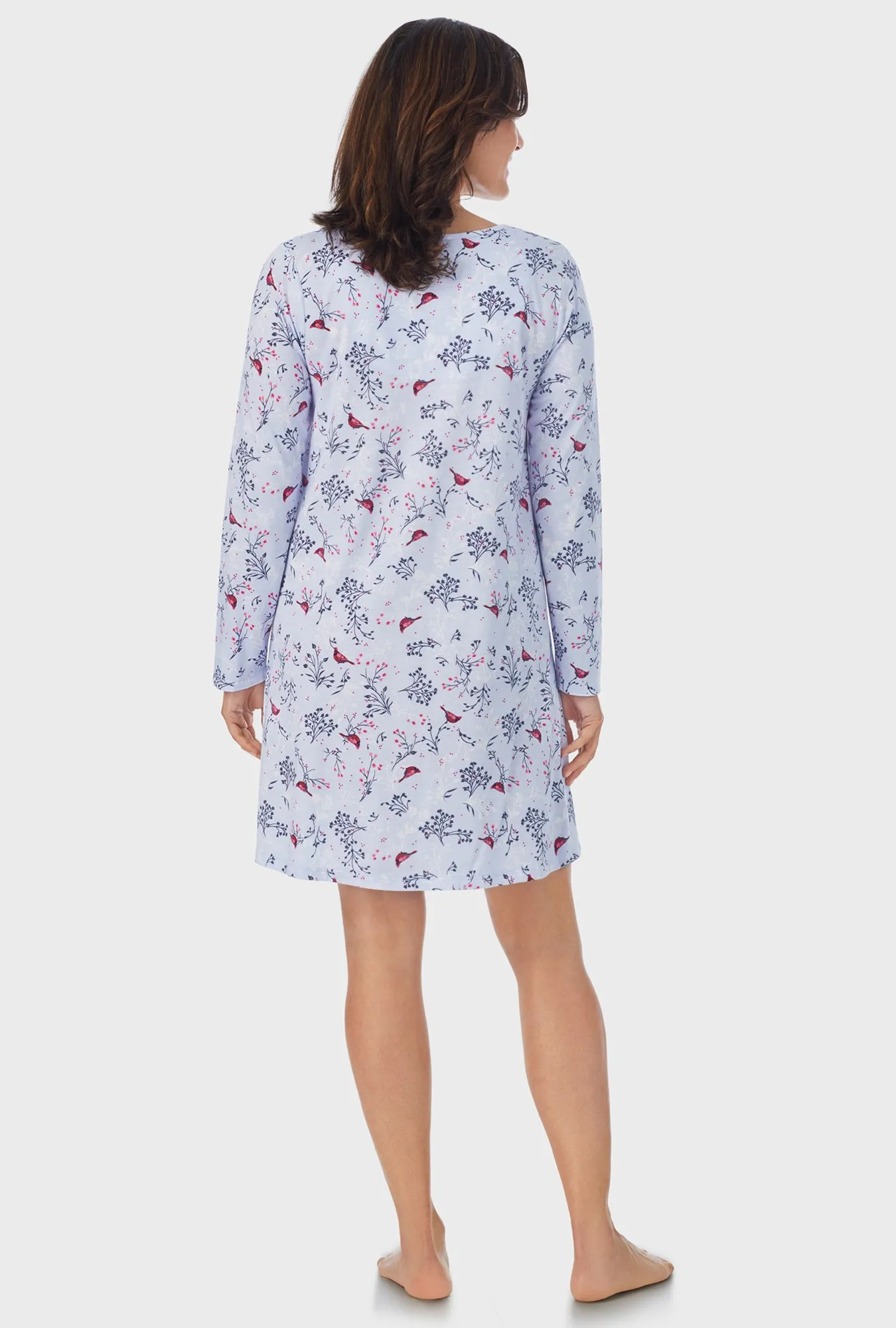 Winter Blue Cardinal Long Sleeve Nightgown