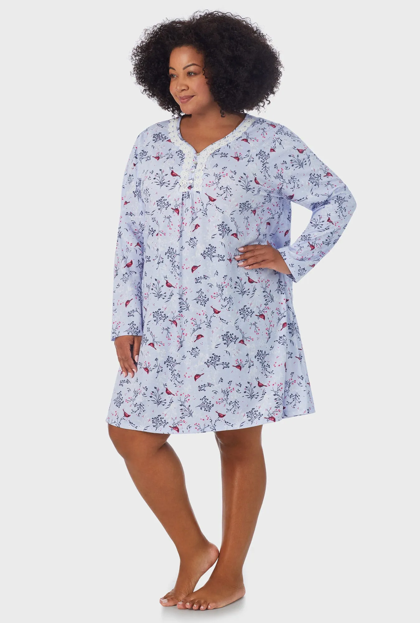 Winter Blue Cardinal Long Sleeve Nightgown