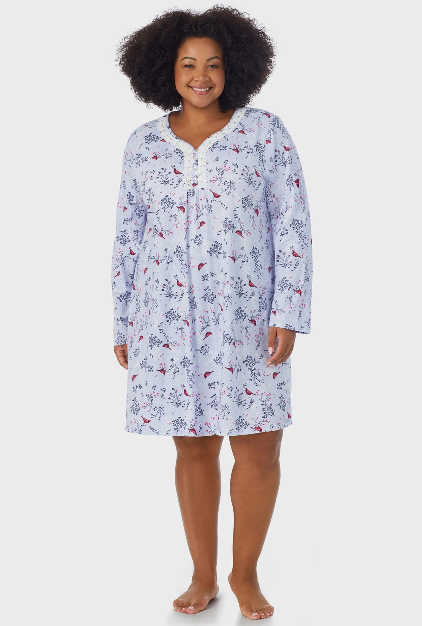 Winter Blue Cardinal Long Sleeve Nightgown