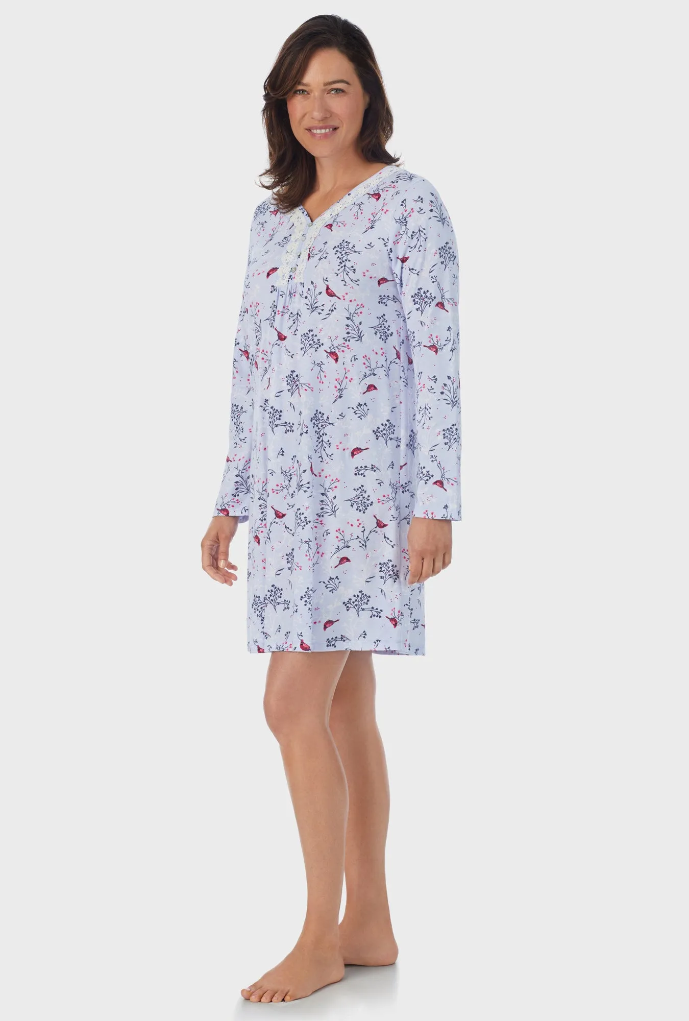 Winter Blue Cardinal Long Sleeve Nightgown