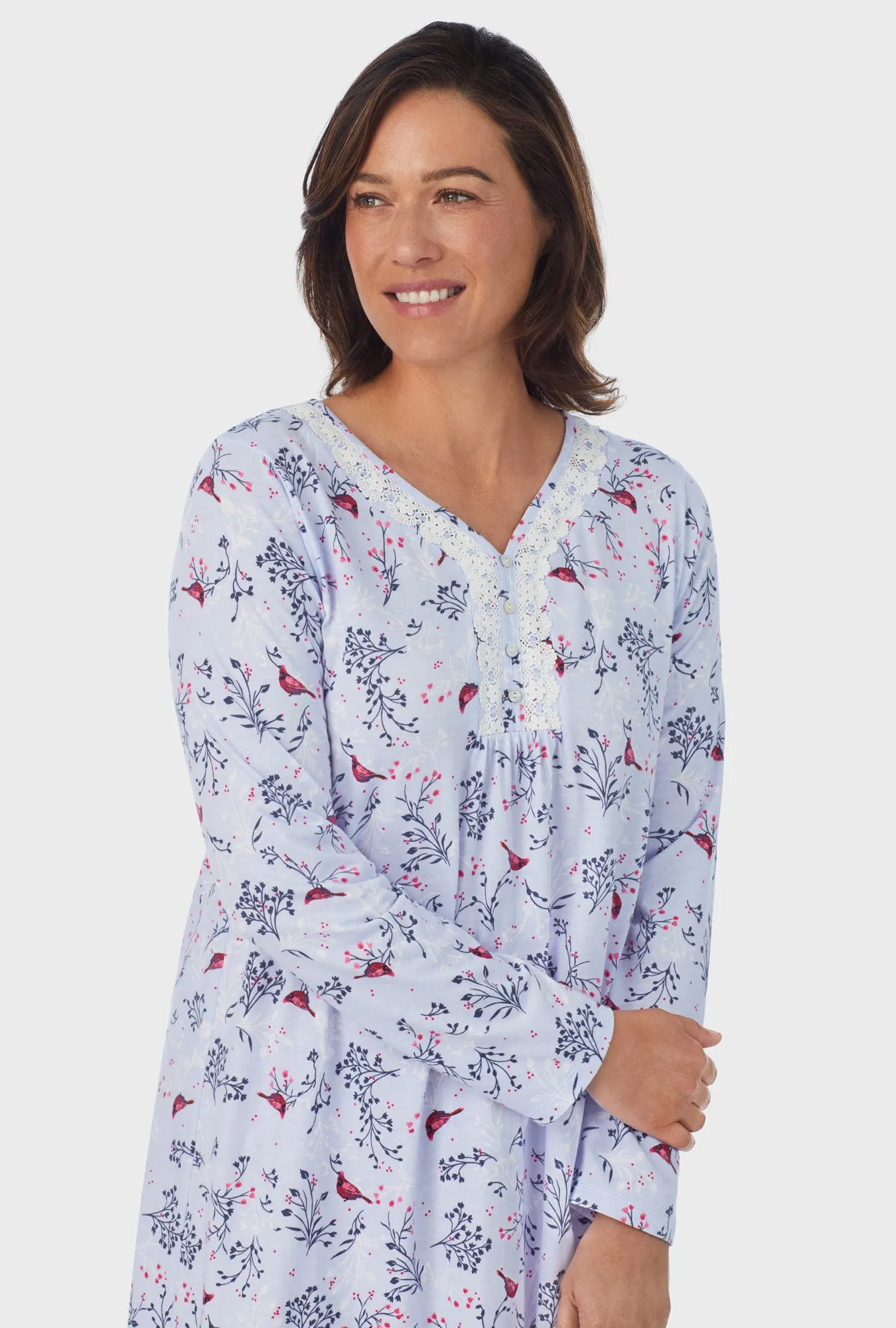 Winter Blue Cardinal Long Sleeve Nightgown