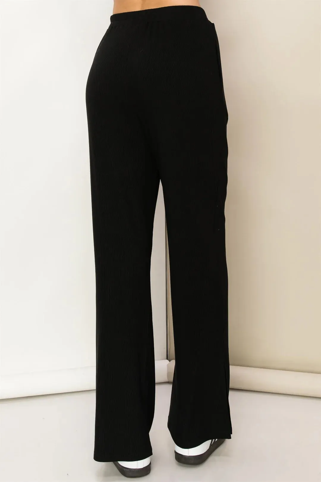 Winter Outings Ribbed Side Slit Wide Leg Pants