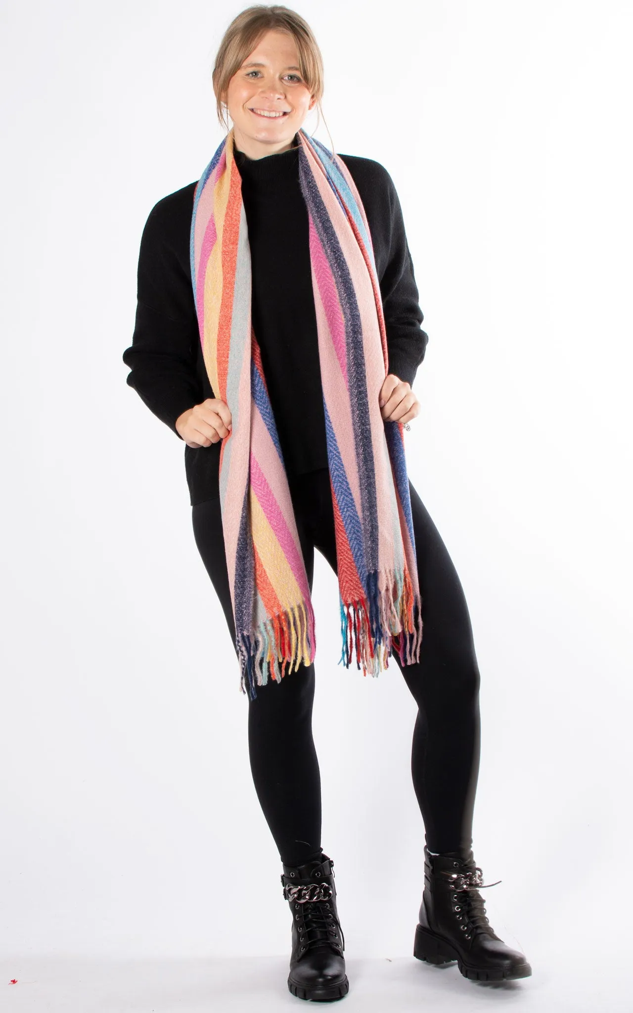 Winter Scarf | Striped | Yellow & Pink