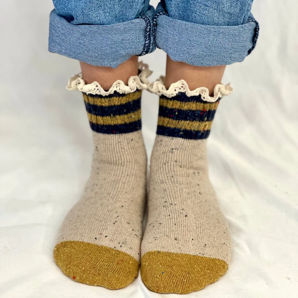 WINTER  striped walking socks - mustard