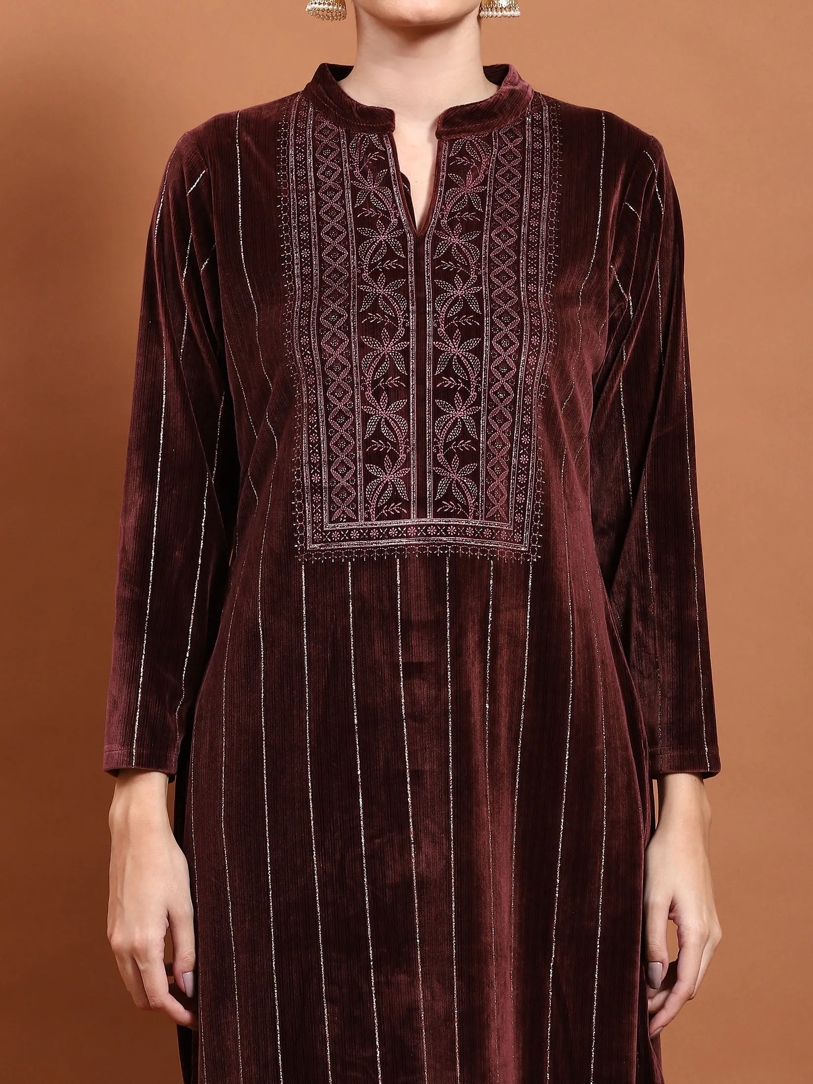 Winter Women Burgundy Straight Kurta Bottom Dupatta