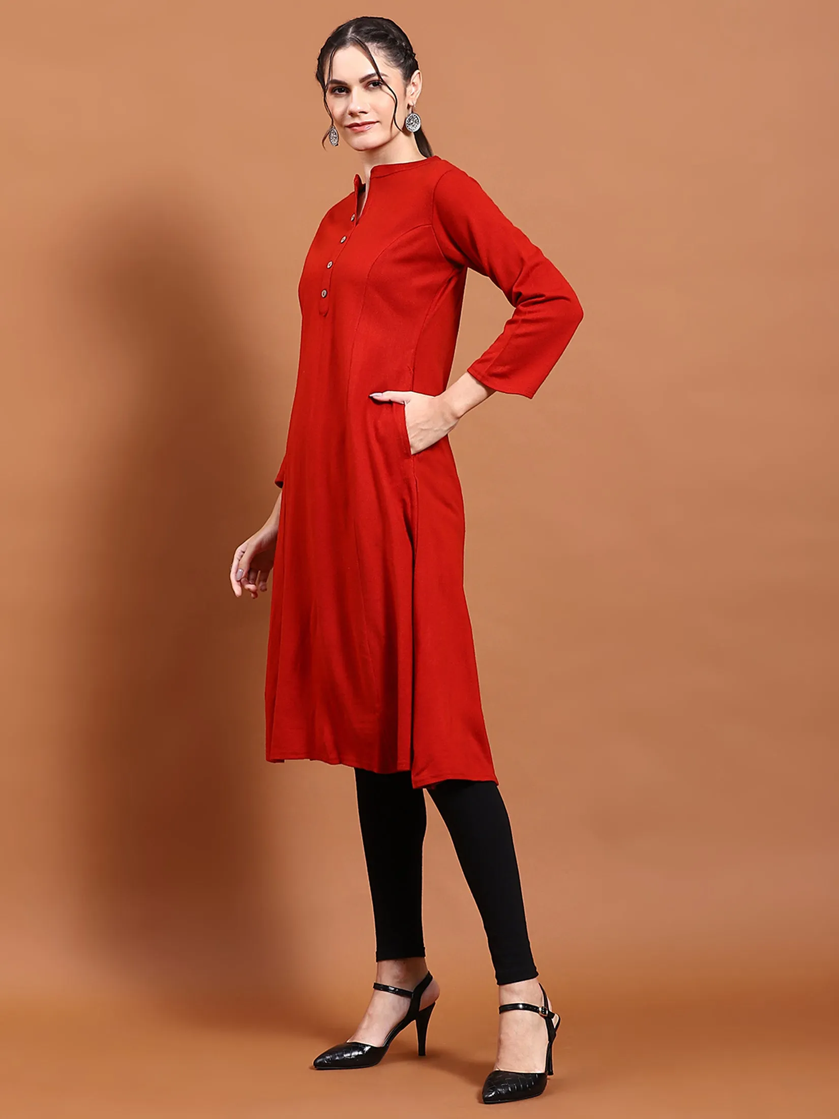 Winter Women Red Solid Kurta