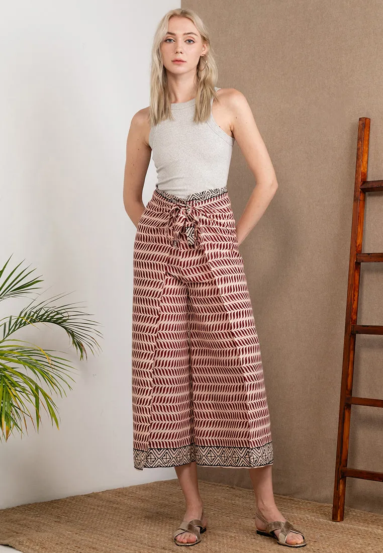 Wood Block Pareo Pants (Maroon)